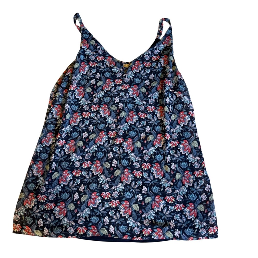 CAbi Navy Floral Spaghetti Strap Tank Top